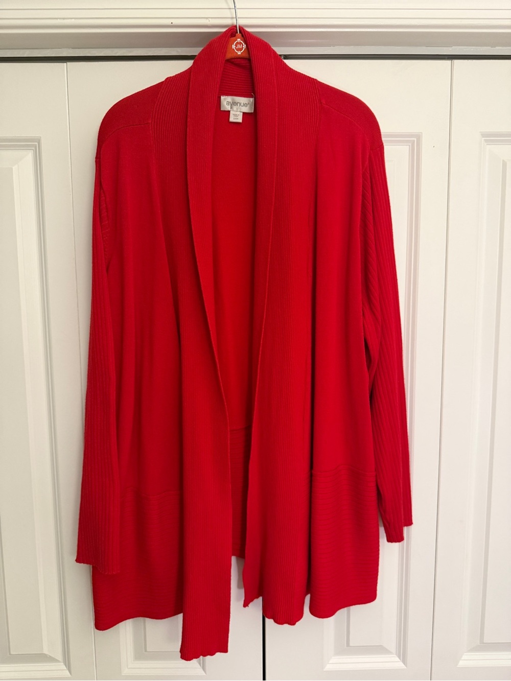 Avenue Red Long Open Front Cardigan Sweater Plus Size 22/24